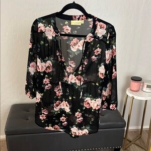 Floral Sheer Black Blouse